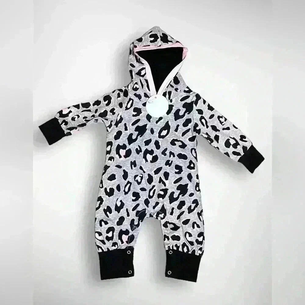 Infant Hooded Snap Onesie 12 Month Grey Pink Black NWT